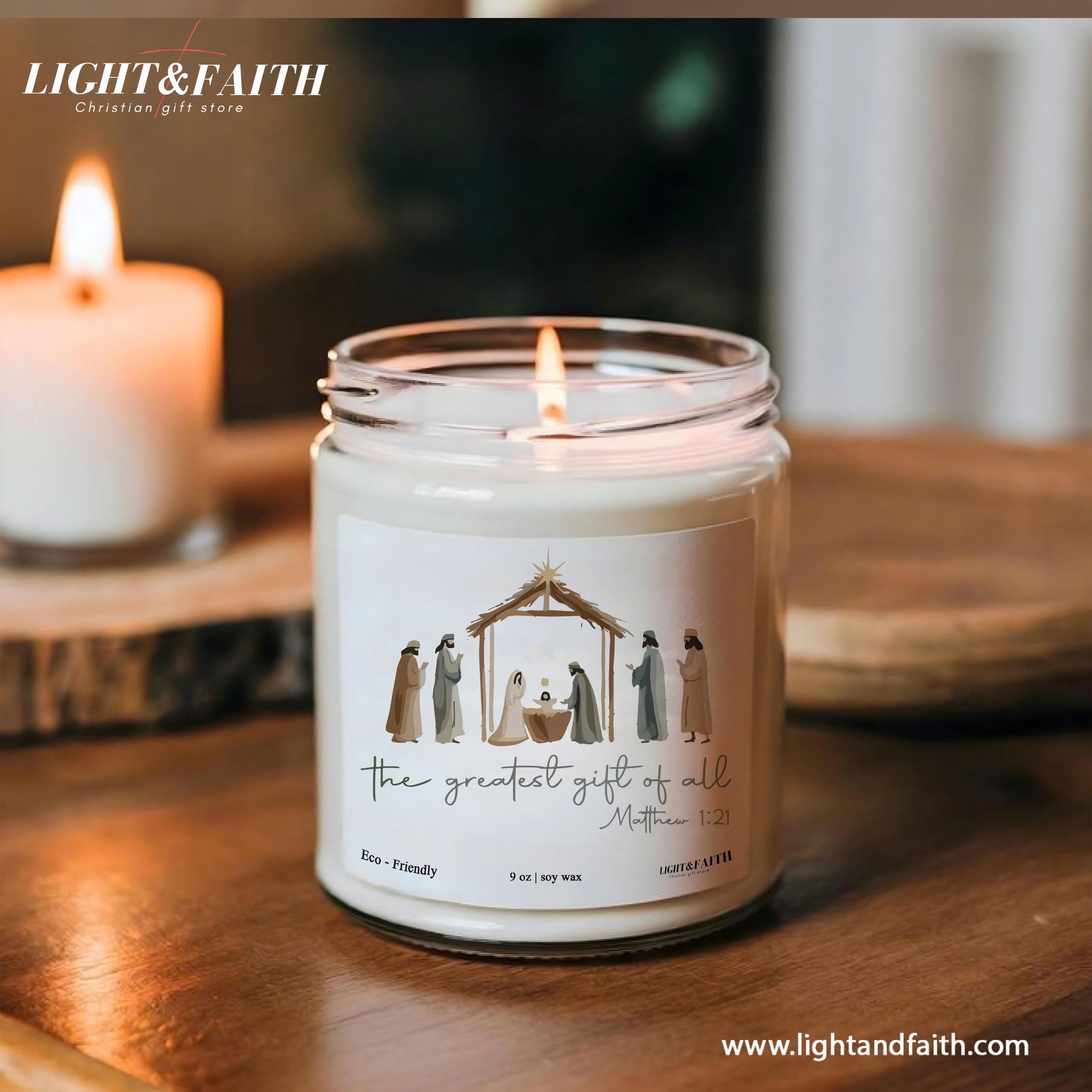 The Greatest Gift of All Candle, Matthew 1:21, Nativity Scene, Inspirational Christmas Gift, Christian Holiday Decor CDLAF33